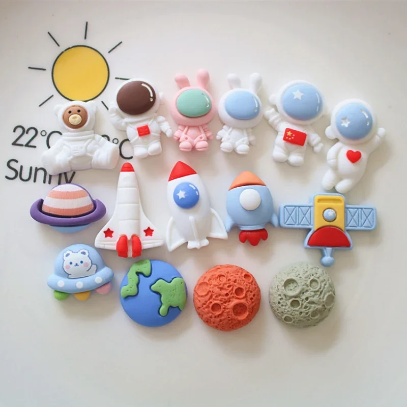 10 pièces dessin animé Kawaii astronaute fusée terre espace série pierre Figurine résine dos plat bricolage cheveux accessoires téléphone décoration