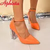 Aphixta 3,94 inch transparente klobige Absätze Frauen Pumps orange Zuhälter Schnalle Knöchel riemen Schuhe Freizeit Lack leder plus Größe 50