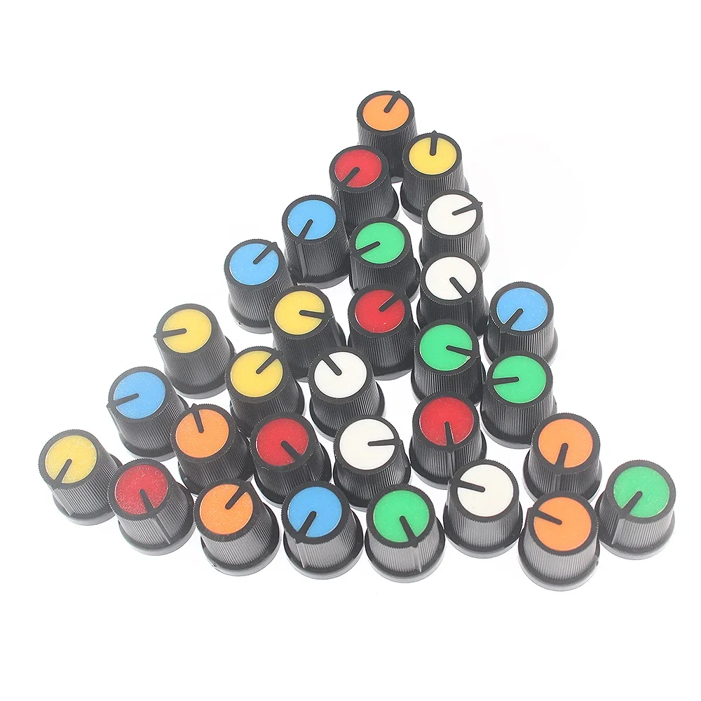 30 Teile/los 6 Farbe AG3 Kunststoff Drehschalter Knöpfe Verschiedene Set WH148 Potentiometer Knopf DIY Licht Dimmer Steuerknopf Kappe Kit Image