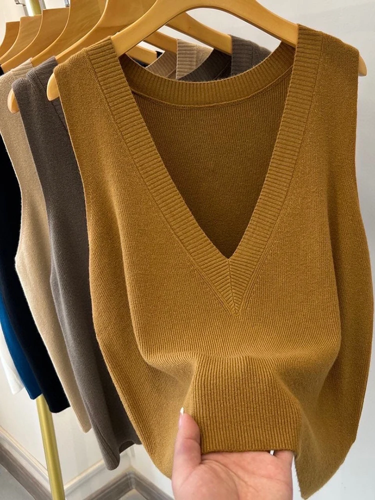 Korea Strickwesten Frauen Top V-Ausschnitt solide Tank Blusas Mujer de Moda Sommer neue Mode weibliche ärmellose Casual Tops