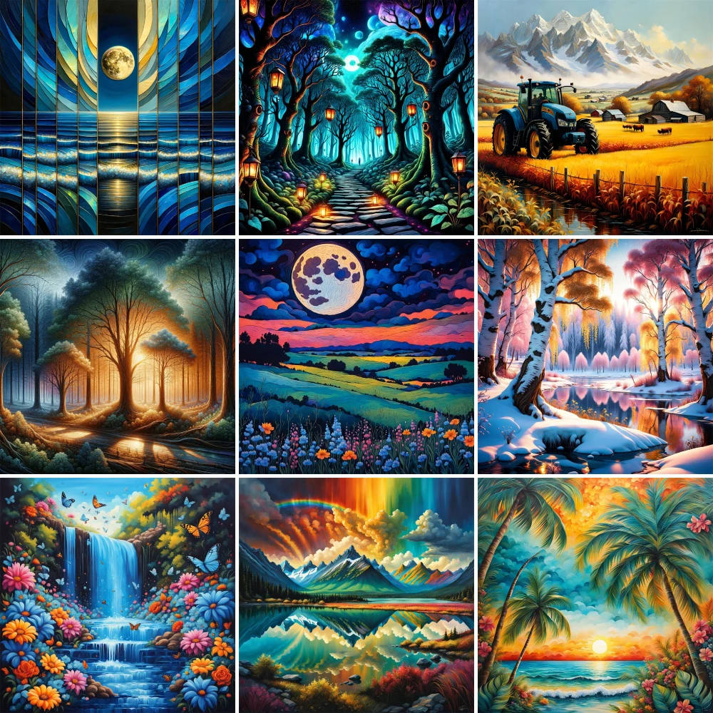 Landschaft Fantasie Natur gedruckt Kreuz stich DIY Stickerei Set Handarbeit hand gefertigt Handwerk Stricken Verkauf Design Raum dekor Image