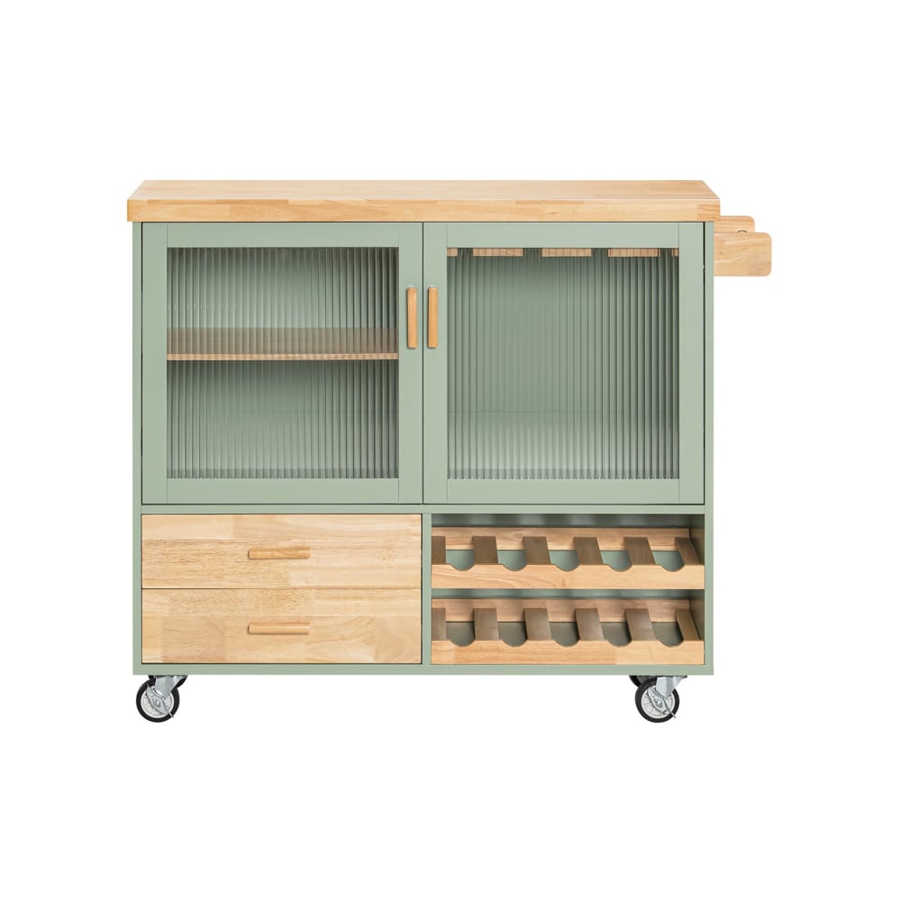 Carrello Cucina Con 2 Ante In Vetro Mobile Credenza Con Ruote Verde