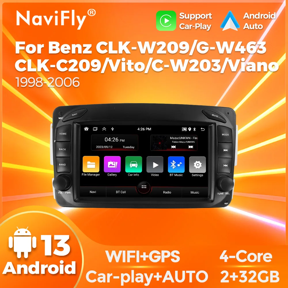 Navifly 7 "Android Auto Radio Für Mercedes Benz CLK W209 C209 W168 W203 W463 Vito Viano 1998-2006 GPS Carplay Auto Smart Systeme Image