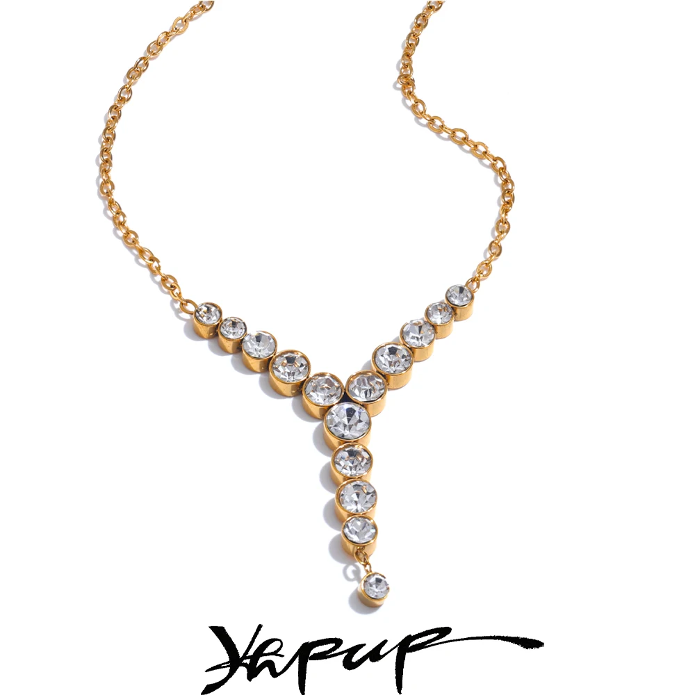 Yhpup Wasserdicht Exquisite Bling Zirkonia Y-Form Chic Halskette Anhänger Edelstahl Luxus Schmuck Zartes Geschenk Image