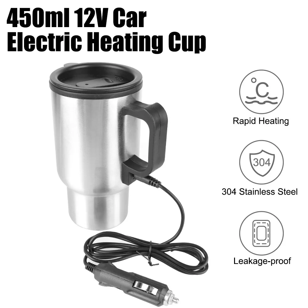 Elektrische Heizung Auto Wasserkocher 12v 450ml Fahrzeug Heiz becher Camping Reise kessel Wasser Kaffee Milch Thermo becher Edelstahl Image