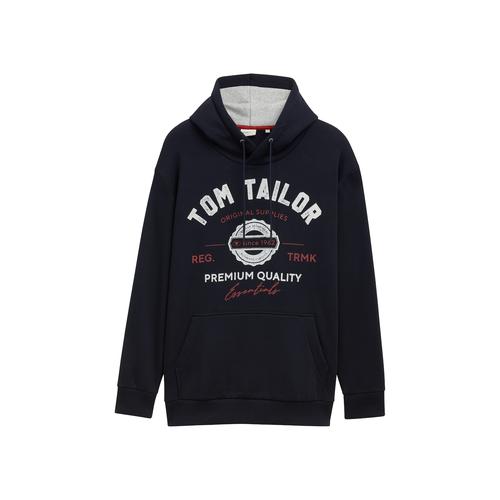 TOM TAILOR Herren Plus - Hoodie mit Logo Print, blau, Logo Print, Gr. 2XL