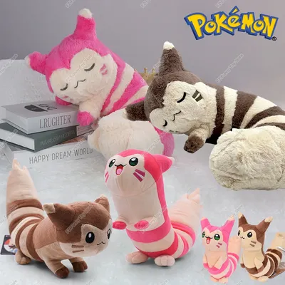 New Pokemon Furret Plush Toy Shiny Pink Brown Cute Furret Stuffed Doll U Shanpe Soft Neck Pillow