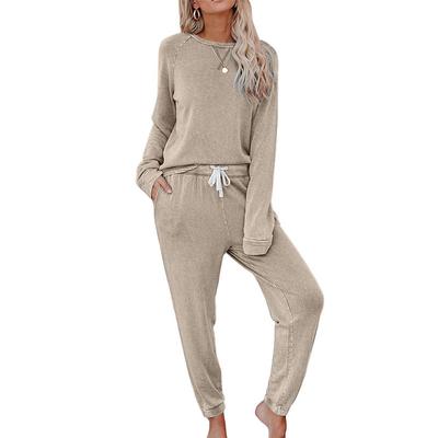 Women's Pajamas Sets Pure Color Fashion Basic Comfort Home Daily Bed Breathable Crew Neck Long Sleeve Pant Pocket Elastic Waist Fall Winter Home Outfits