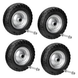 ECD Germany 4er Set Schubkarrenrad PU Vollgummi 4.80/4.00-8 Ø390 mm Schwarz 200 kg mit Achse und Stahlfelge Ersatzrad Image