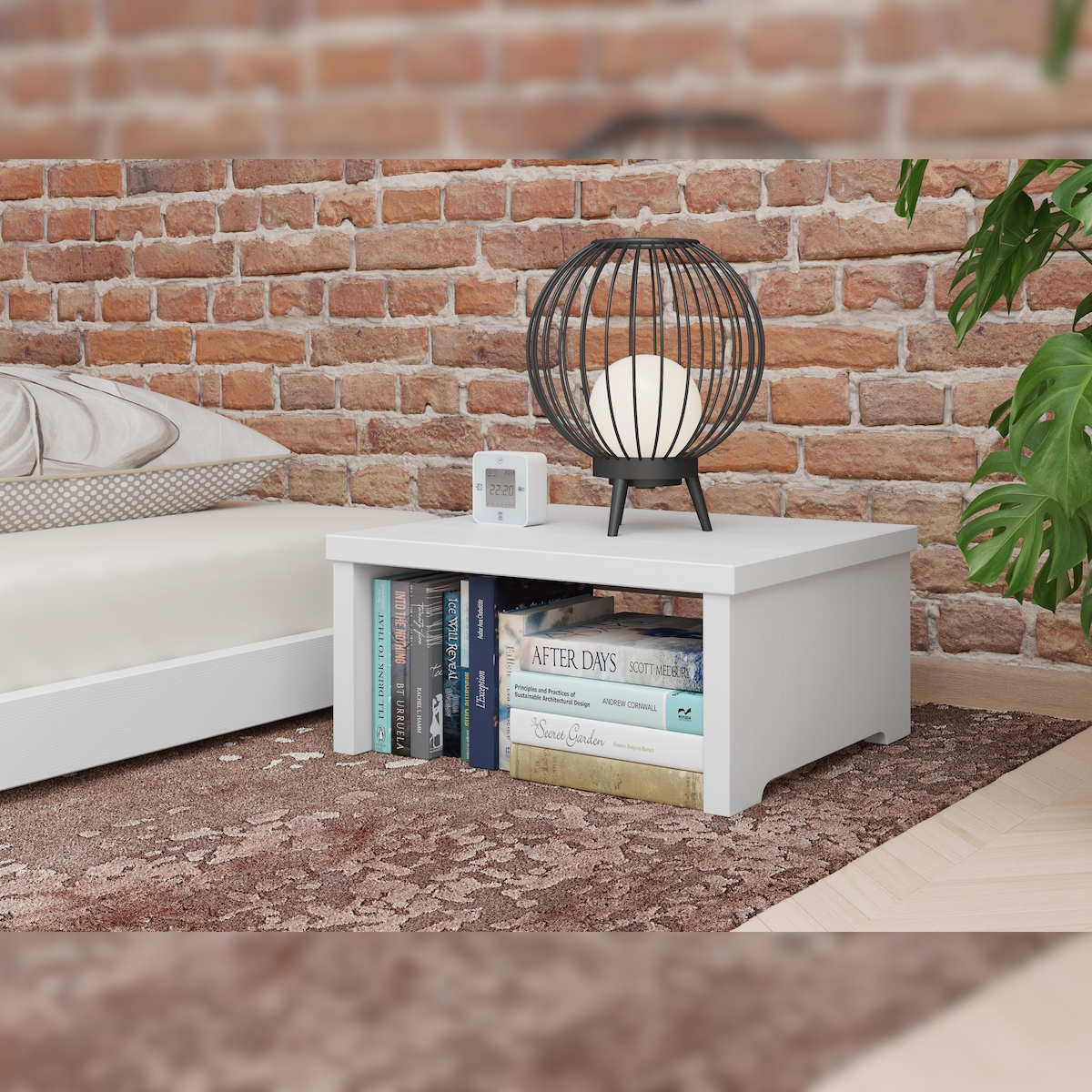 Erst-Holz Nachtkästchen niedriger Nachttisch ohne Schublade Kiefer massiv Weiß 90.20-K15W Image