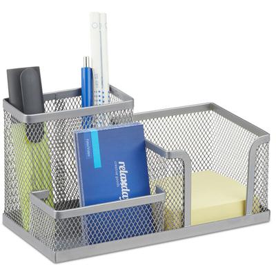 Schreibtischorganizer, Büroablage mit Stiftehalter und Zettelhalter, Metall Mesh, hbt: