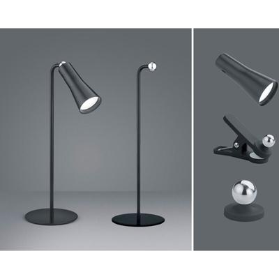 Webmarketpoint - 3 in 1 led Akku Tischleuchte maxi mit Klemm- & Klebestation, Schwarz h: 36cm Image