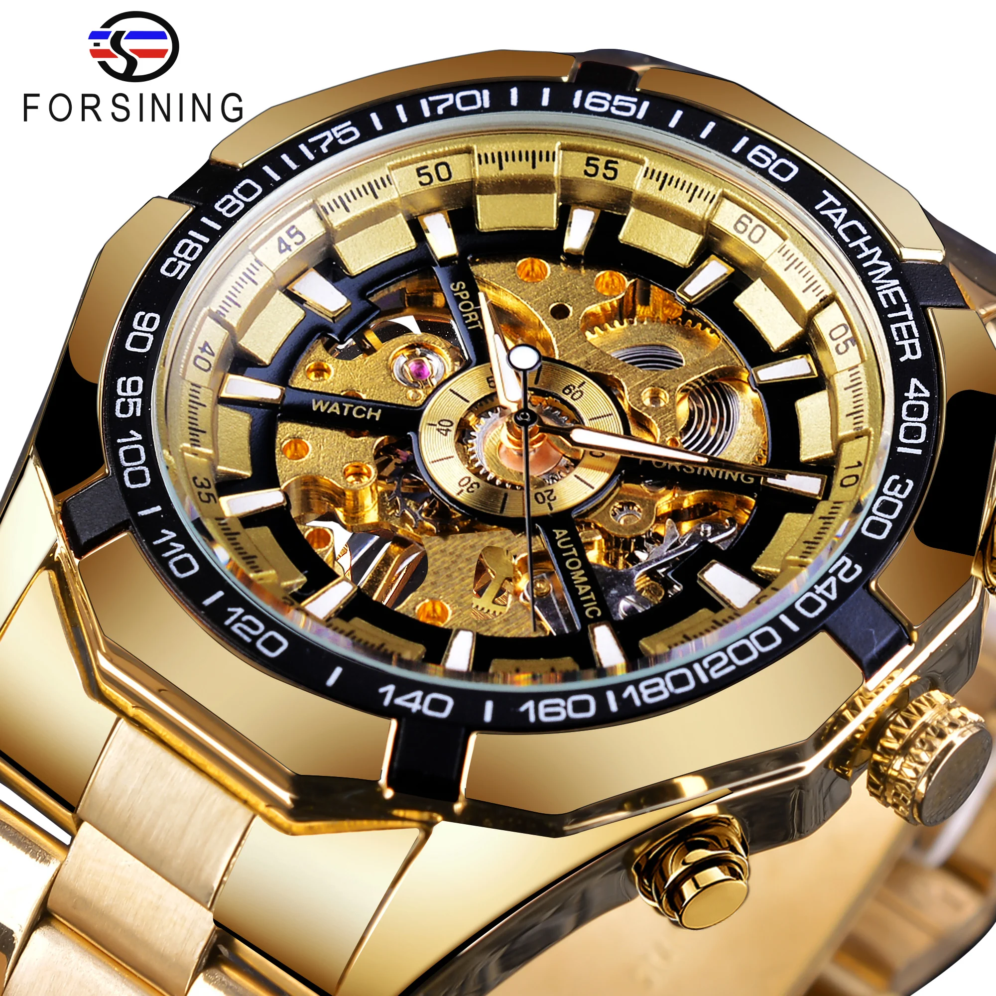 Forsining Skeleton Dial Herren-Mechanische Uhren Leuchtende Goldene Sport-Business-Stil-Armbanduhr Montre Homme Ideales Geschenk für Männer Image