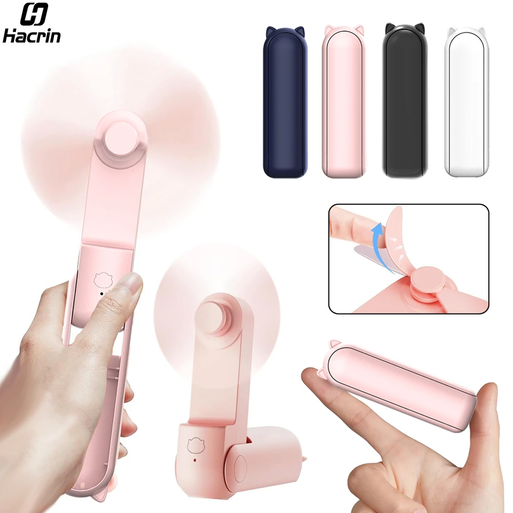 Mini tragbarer Hand ventilator 2000mah USB wiederauf ladbarer zusammen klappbarer kleiner Taschen ventilator mit handlichem Power Bank faltbarem Hand ventilator für den Außenbereich Image