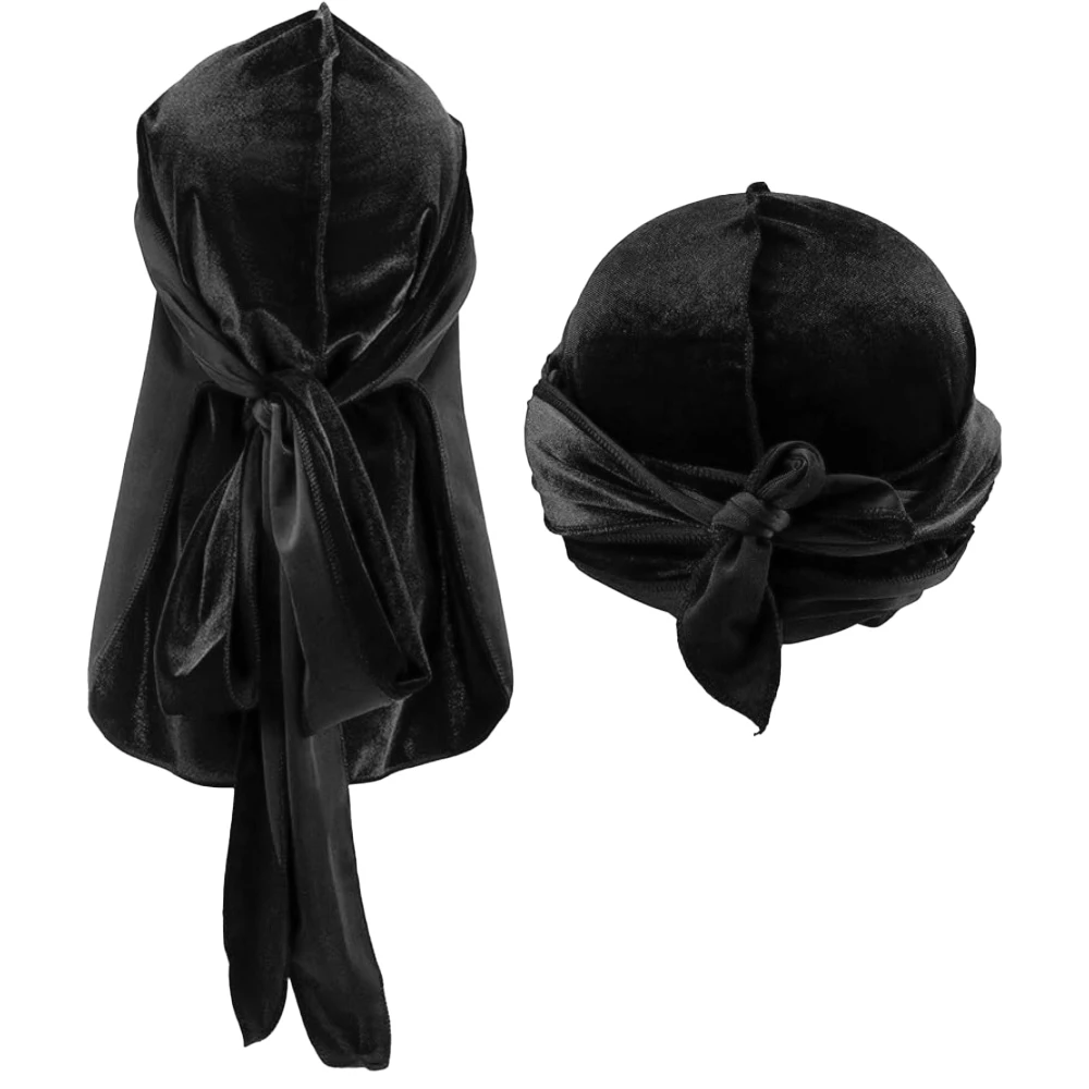 Herren-Durag aus Samt mit langem Schwanz, weiche Durag-Kopfbedeckungen für 360-Grad-Hip-Hop-Durag mit langem Schwanz