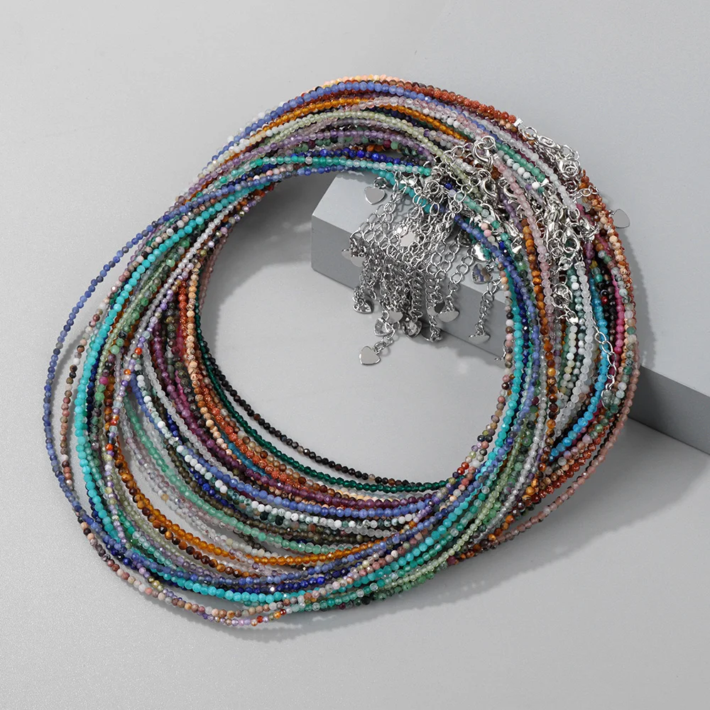 2mm Naturstein Perlen Halskette handgemachte Mini Lapislazuli Amethyste Türkise Perlen Halsketten für Frauen Boho Schmuck Geschenk Image