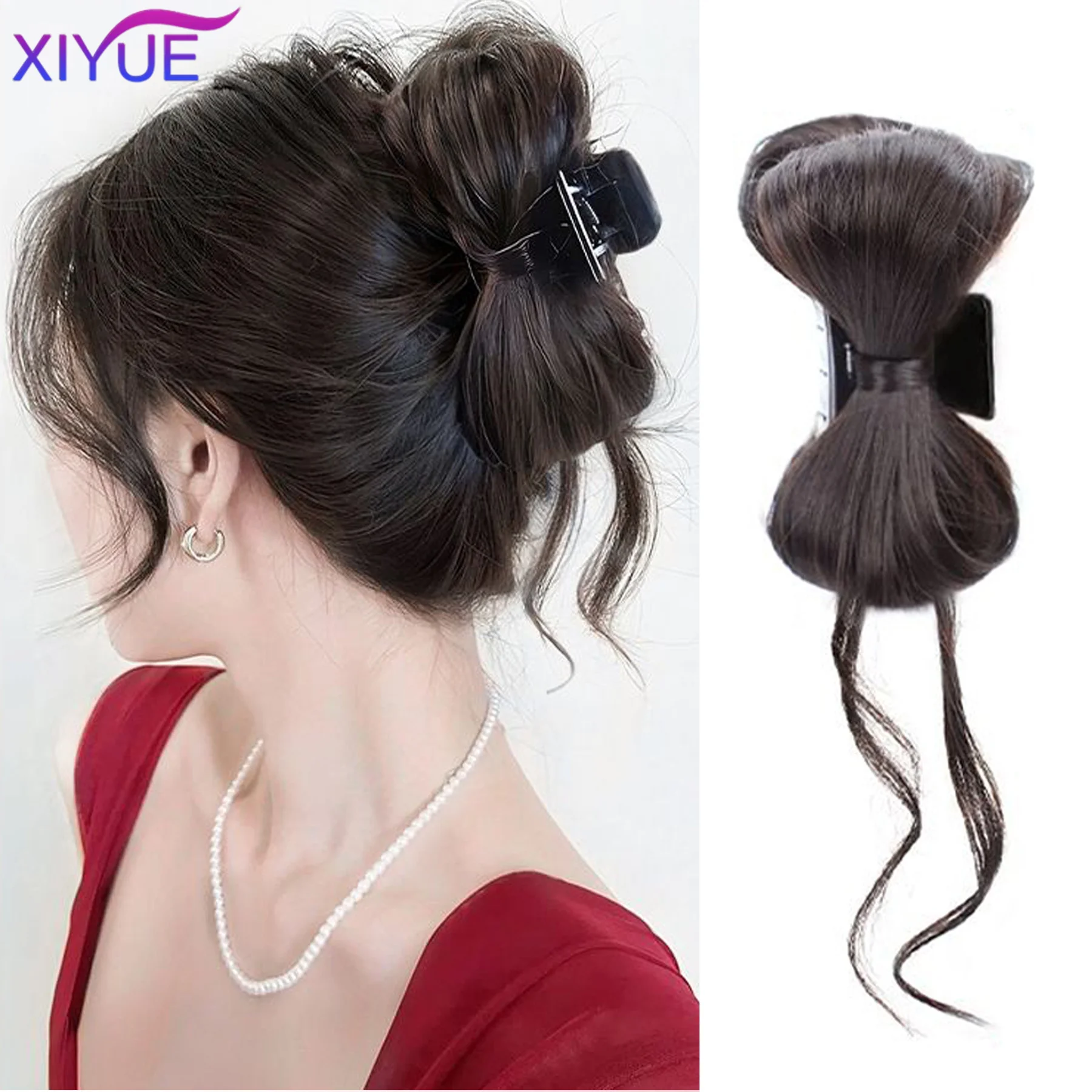 XIYUE Synthetische Perücke für Frauen mit Klaue Clip Federball Kopf faul Stil koreanische flauschige Dutt Haar Tasche