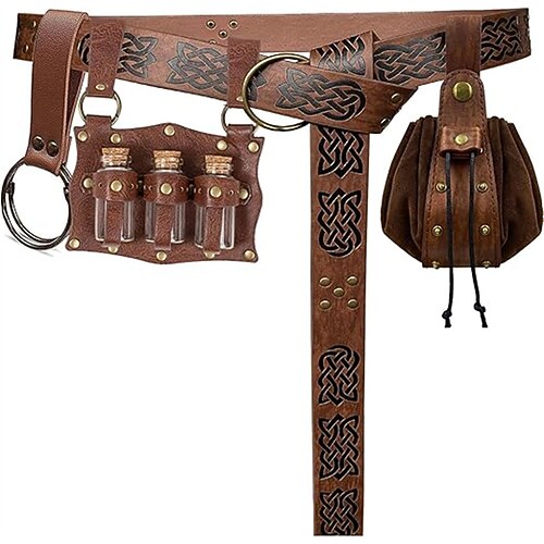 Mittelalterlich Renaissance Taillengürtel Kostüm Herren Damen Keltisch Vikinger Fantasie Halloween Karneval Leistung LARP Erwachsene Gürtel Schwertscheide Magische Flasche Image