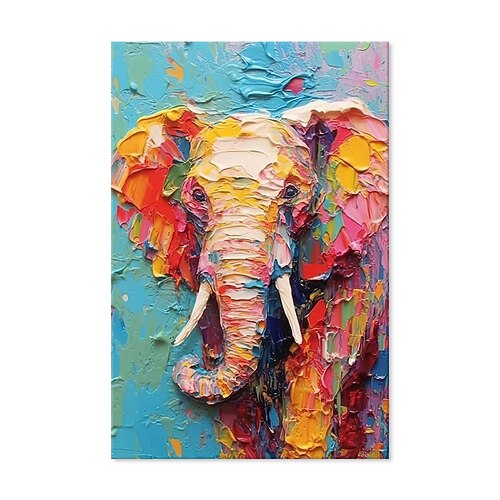 handgefertigte Ölgemälde auf Leinwand, Wandkunst, Dekoration, modernes Tier, abstrakt, farbiger Elefant für die Inneneinrichtung, gerolltes, rahmenloses, ungedehntes Gemälde Image