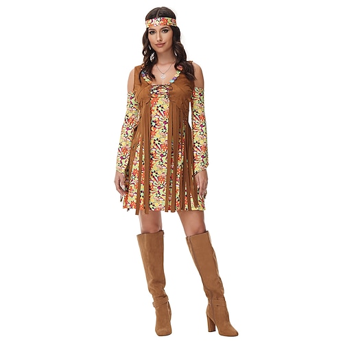 Retro Vintage 1970er Disko Kleid Stirnband Hippie Kostüm Damen Maskerade Party / Abend Pride Parade Pride-Monat Erwachsene Kleid Stirnband Image