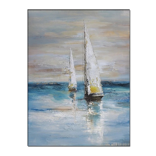 Segelboot Ölgemälde großes handgemachtes Segelboot Party Ölgemälde auf Leinwand bunte Segelbooteamp;Hafengemälde, nautische Landschaftsmalerei für Schlafzimmer, Malerei, Sommerdekor Image