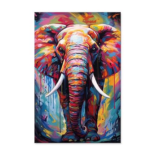 handgefertigte Ölgemälde auf Leinwand, Wandkunst, Dekoration, modernes Tier, abstrakt, farbiger Elefant für die Inneneinrichtung, gerolltes, rahmenloses, ungedehntes Gemälde Image