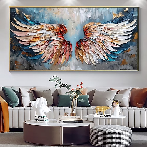 Mintura handgefertigte abstrakte Flügel-Ölgemälde auf Leinwand, Wandkunst, Dekoration, modernes abstraktes Federbild für die Inneneinrichtung, gerolltes, rahmenloses, ungedehntes Gemälde Image