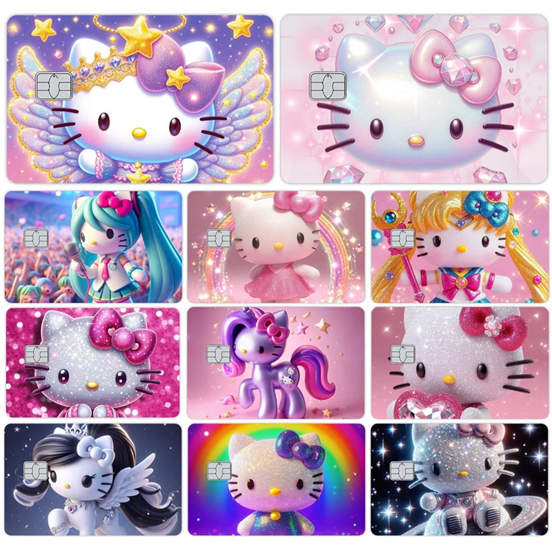 Hellokitty Sparkling Cartoon Credit Cards Skin Stickers for VISA Bank Card Bus Metro Access Card Pvc Protective Film Sticker