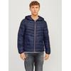 Steppjacke JACK & JONES "JJESPRINT PUFFER HOOD NOOS", Herren, Gr. S, blau (navy blazer detail:true rot stitches), Web, Obermaterial: 100% Nylon, glänzend, modisch, normal, Langarm elastischer Bund, Jacken