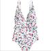 J. Crew Swim | J. Crew Long Torso Ruffle V Neck One-Piece Swimsuit In Little Blooms Nwt | Color: Pink/White | Size: 2