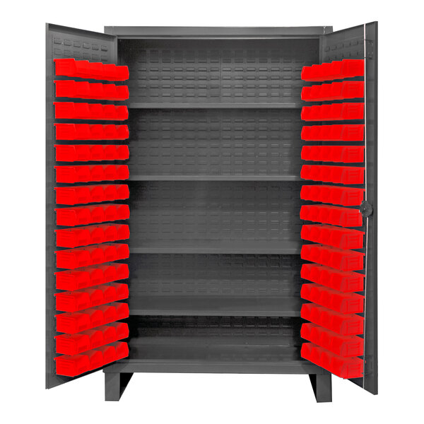 Durham Mfg 12 Gauge 48" x 24" x 78" 4-Shelf Storage Cabinet with 120 Red Bins HDC36-108-HDC48-120-4S1795