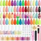 Lavender Violets Dip Powder Nail Kit 30 Colors Classical Red Orange Yellow Mint Green Blue Purple Glitter Acrylic Liquid Set Base Top Coat Activator Brush Saver with Sticker Manicure Starter B707-703