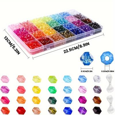 TEMU 2800pcs 5mm Beads Bicone Bracelet Beads Acrylic Beads 28 Colors Loose Craft Beads For Bracelet Necklace Earring Keychain Jewelry Making Flower Bags Decoration Image