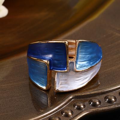 TEMU 1pc Vintage French Style Geometric Ring, Elegant Blue Enamel Ring Jewelry, Romantic Accessory For Women, Birthday Or Holiday Gift Image