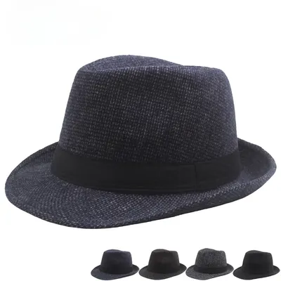 Autumn and Winter New Woolen Jazz Hat Vintage Middle Aged and Elderly Warm and Cold Proof Woolen Wide Brimmed Grandpa Hat