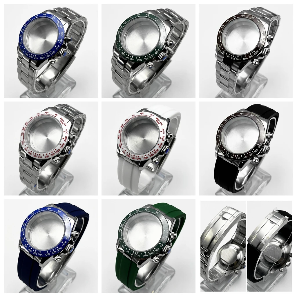 40mm vk63 Gehäuse Quarzuhr Edelstahl gehäuse Edelstahl/Gummi armband passend vk63 vk64 Uhrwerk Zubehörteile Image