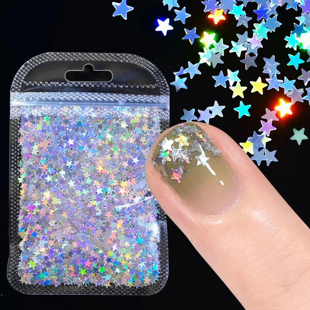 10g Laser Silber Stern Nagel Glitter Pailletten 3D Holographische Sterne Schmetterling Sparkle Flakes DIY Körper Auge Bling Maniküre Party teile Image