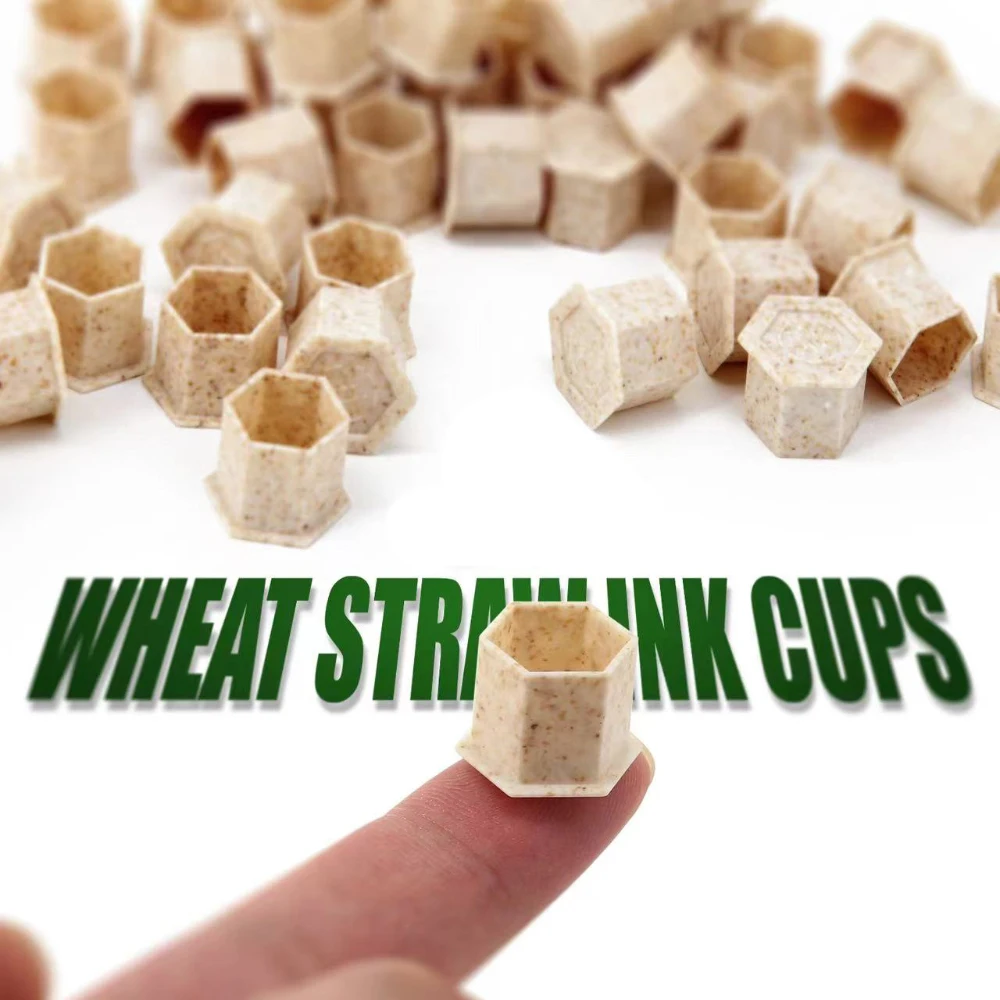 JC TATTOO biologisch abbaubare Tattoo-Tintenbecher, Tintenpigmente, Einweg-Umweltfreundliche Kappen, recycelbares Einweg-Material aus Weizenstroh