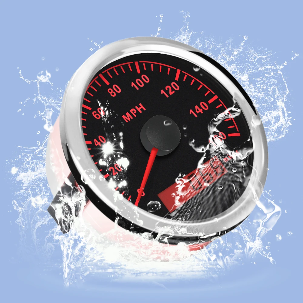 Wasserdichter 85-mm-GPS-Tachometer 120 km/h 200 km/h 140 Meilen pro Stunde Drehzahl messer 12V/24V mit roter Hintergrund beleuchtung für Auto motorrad Image