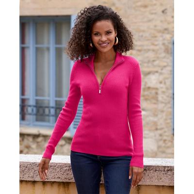 Boston Proper - Pink Peacock - Ribbed Half Zip Up Sweater - XS