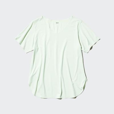 Uniqlo - AIRism - Seamless V Neck Longline T-Shirt - Green - XS