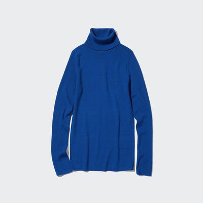 Uniqlo - Wool Ribbed Turtleneck Jumper - Blue - XS