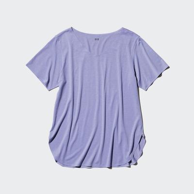 Uniqlo - AIRism - Seamless V Neck Longline T-Shirt - Purple - XXS