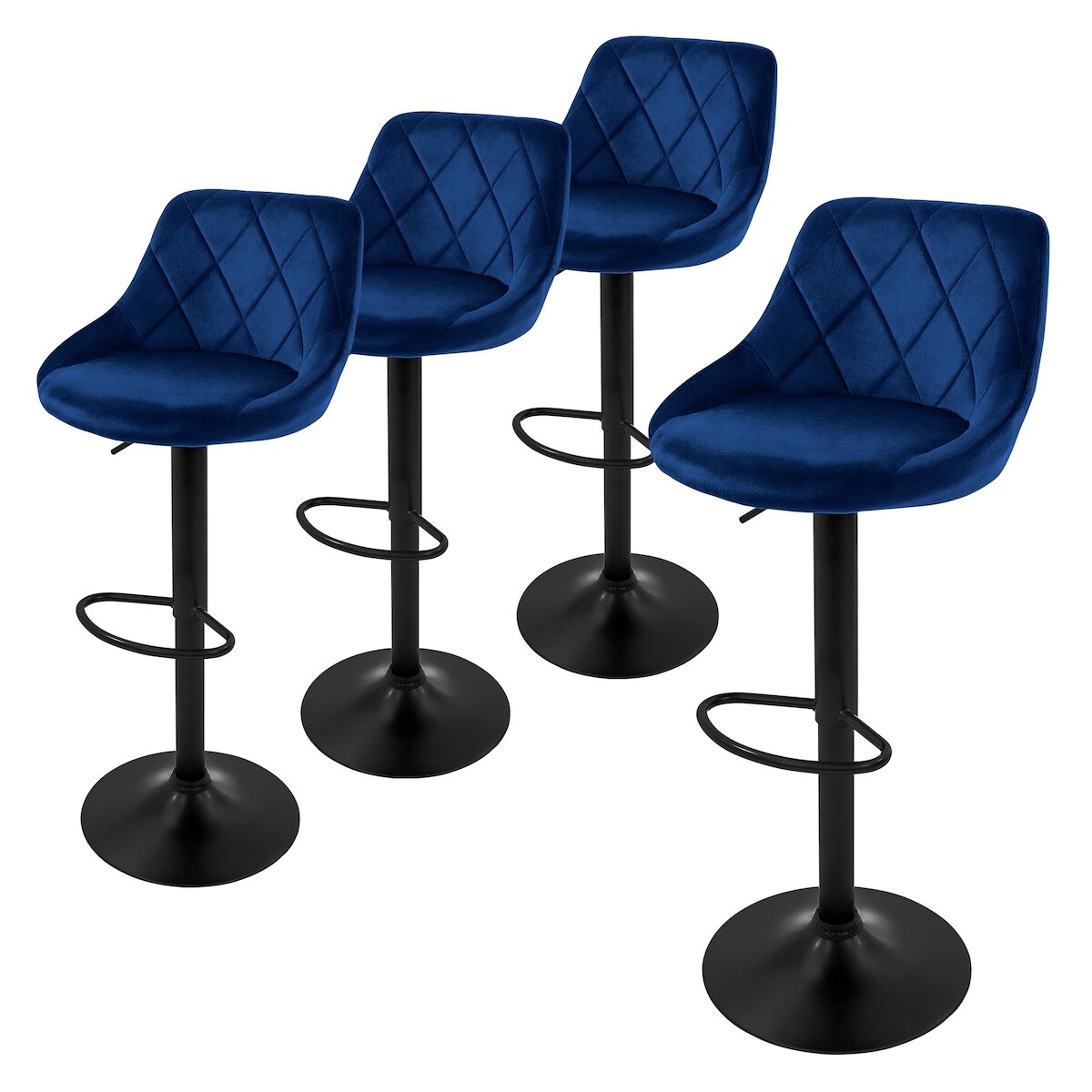 ML-Design Barhocker 4er Set, Bezug aus Samt, Blau, Gepolsterter Barstuhl mit Rückenlehne und Fußstütze, Tresenhocker höhenverstellbar 62-82 cm, 360° Image