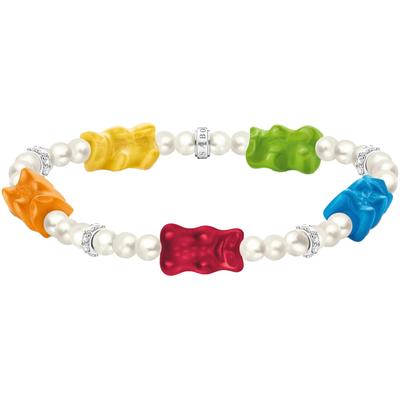 Armband THOMAS SABO "THOMAS SABO x HARIBO Schmuck: Perlenarmband mit Goldbären" Gr. 19, bunt (silberfarben, grün, gelb, 