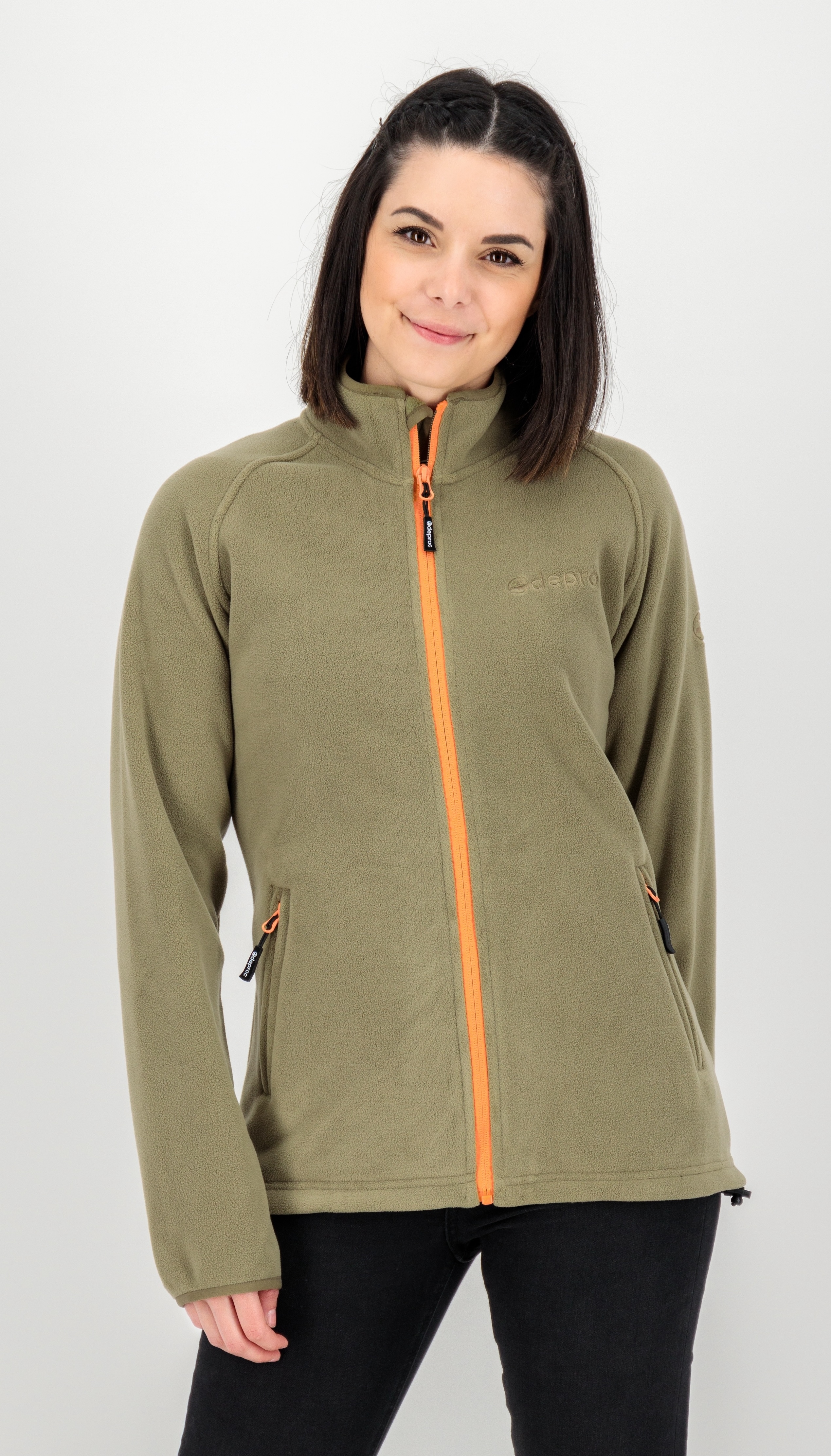 Fleecejacke DEPROC ACTIVE "WAWA BAY", Damen, Gr. 48 (XL), grün (olive), 100% Polyester, gerader Abschluss, Jacken Fleecejacke, auch in großen Größen erhältlich
