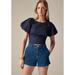 J. Crew Tops | J Crew Puff Sleeve Fitted Top 8 Navy Blue Nwt Blouse Shirt Smocked Ca593 J.Crew | Color: Blue | Size: 8