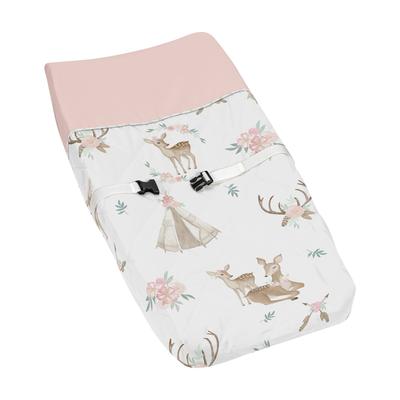 Sweet Jojo Designs Blush Pink, Mint Green and White Boho Woodland Deer Floral Collection Changing Pad Cover