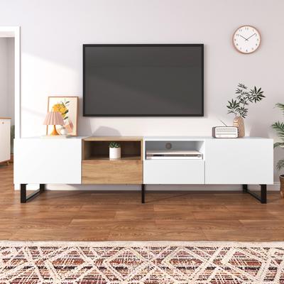 Modern TV with 2 Cabinets & Open Storage Compartment, Media Console Table for TVs up to 85'', Entertainment Center