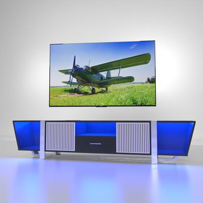 TV Console with Large Storage Cabinets, LED TV Stand, Remote Control, Changing Lights, Modern Entertainment Center